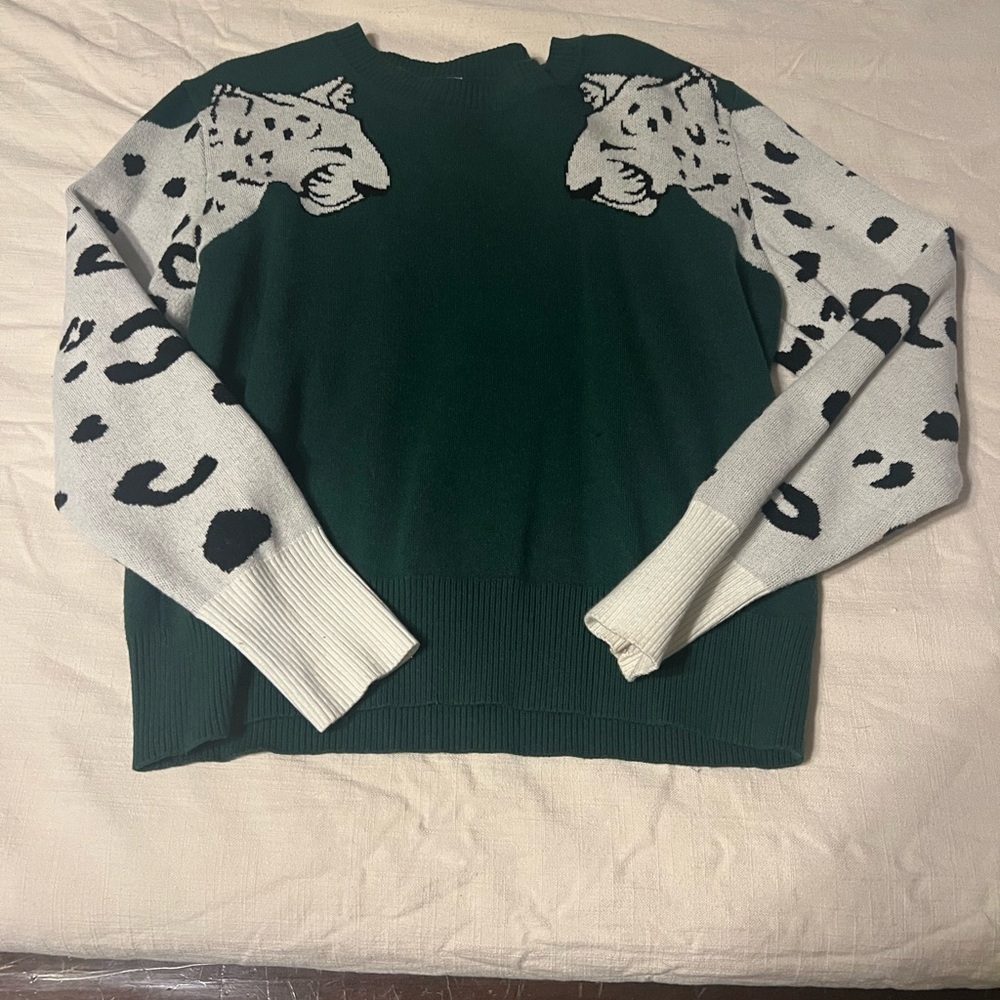Green and White Leopard Sweater